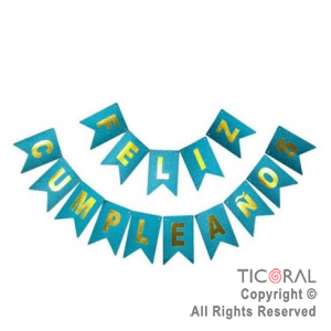 BANDERIN FELIZ CUMPLE LUJO DX CELESTE CON STAMPING x 1